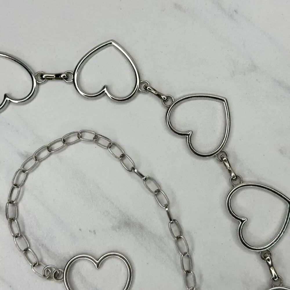 Open Heart Silver Tone Chain Belt One Size (OS) ✨